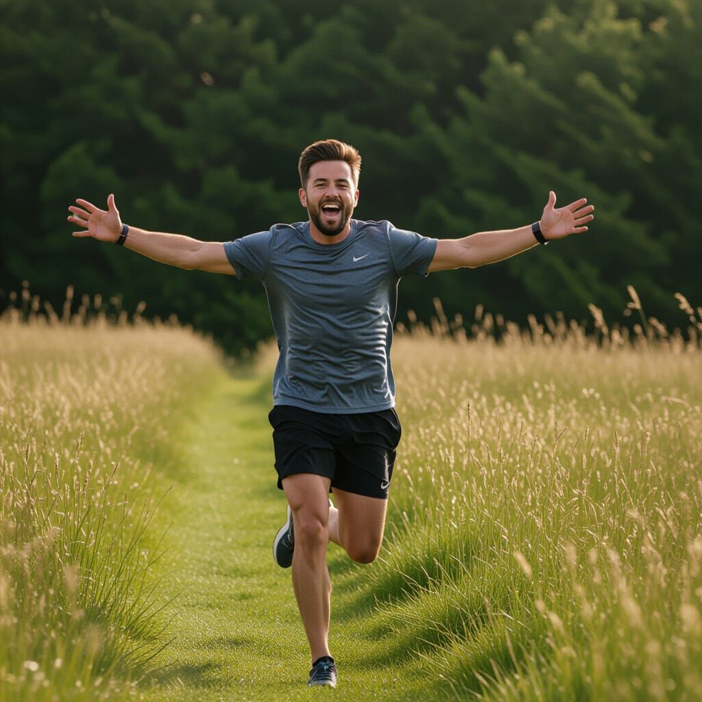Man Running and Shouting in Open Field