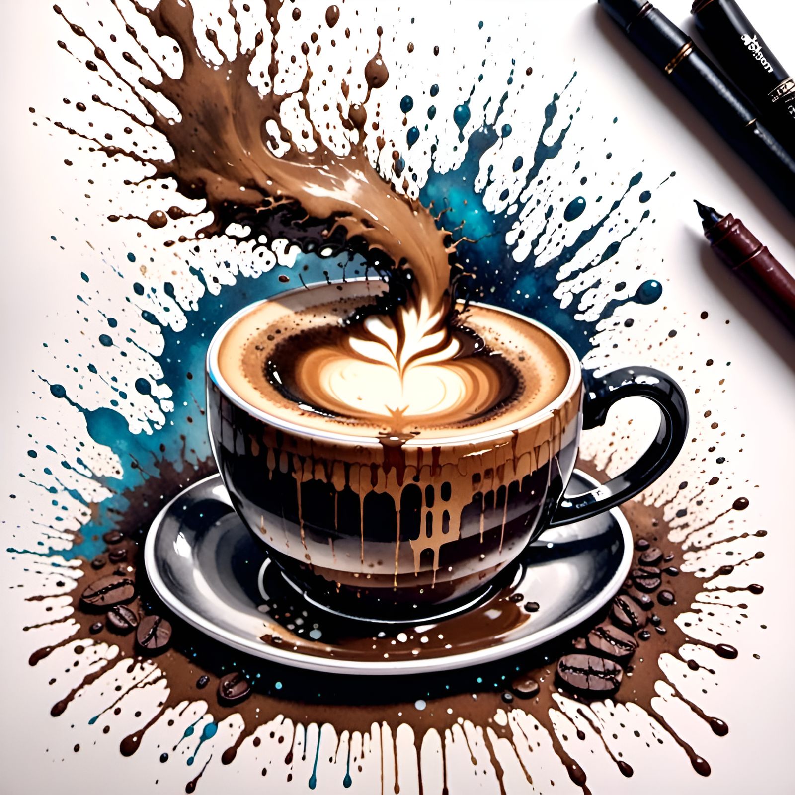 Coffee with Ink Splatter Effects