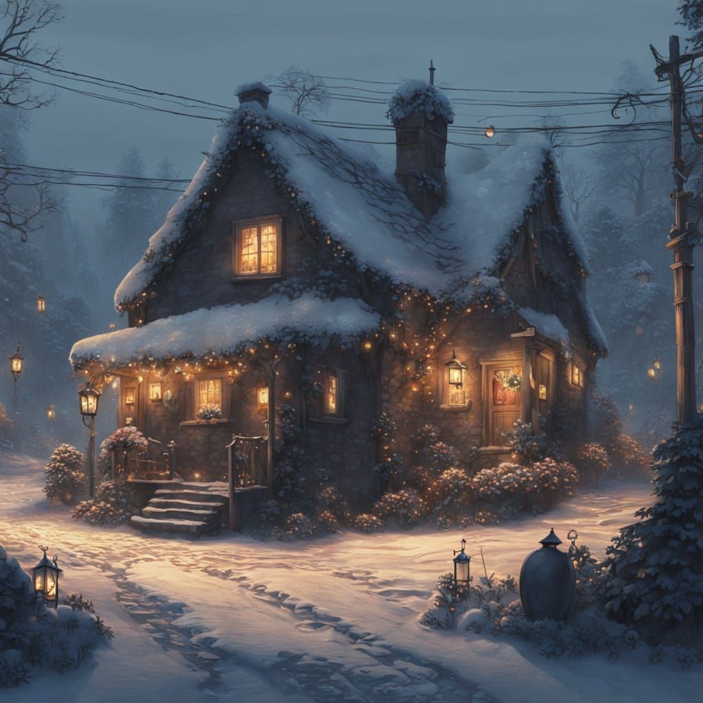 Whimsical Winter Village Scene in Enchanting Candlelight