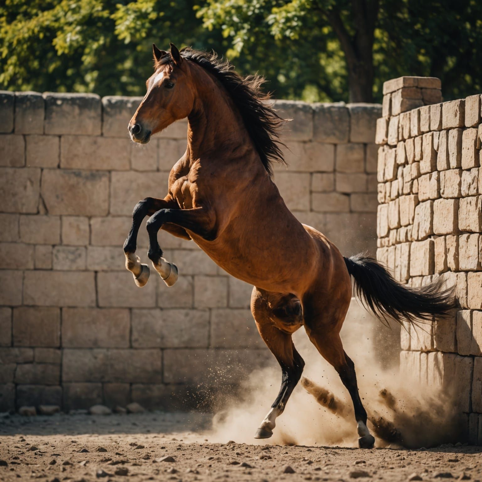 Wild Horse Jumps Over Wall in Dramatic Photo