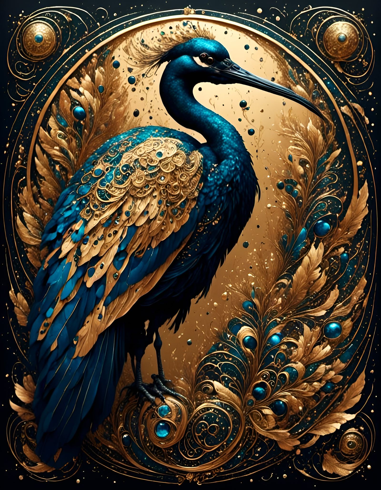 Majestic Ibis Bird Portrait with Egyptian Ornament