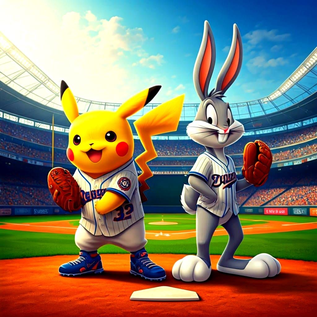 Pikachu and Bugs Bunny Play Baseball