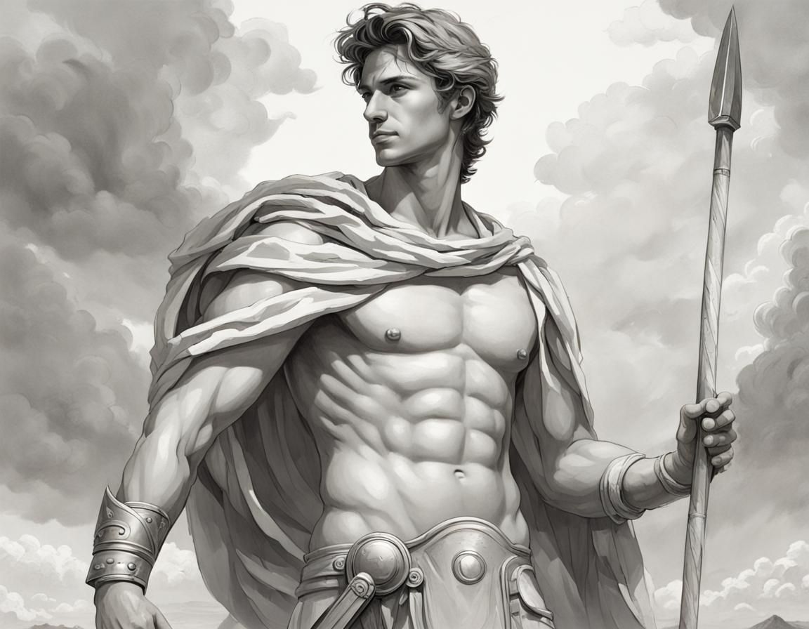 Apollo, Handsome Young God, on Battlefield Portrait