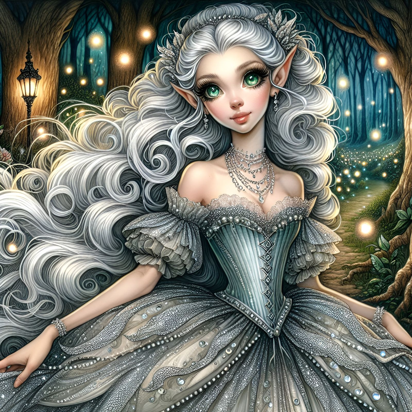 Enchanting Elfin Woman in a Magical Forest