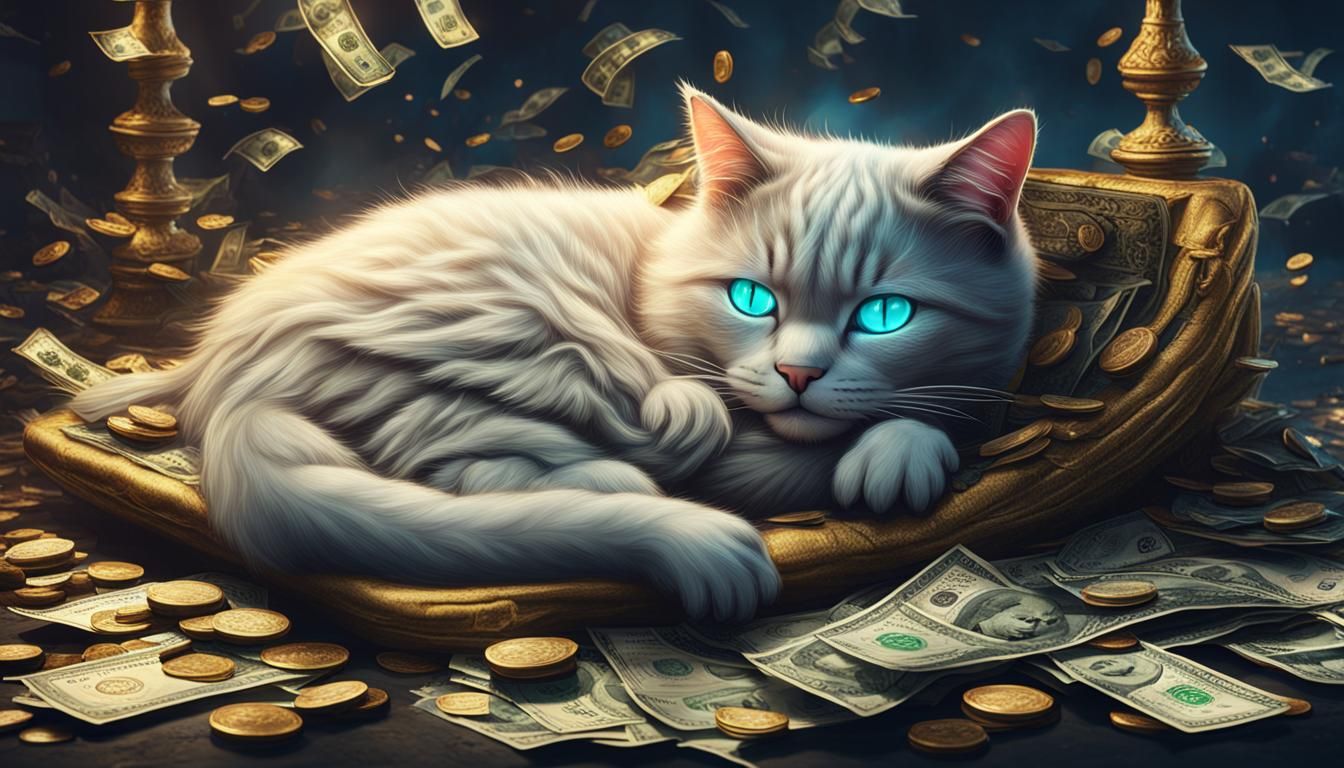 Cat Napping on Money: Detailed Matte Painting