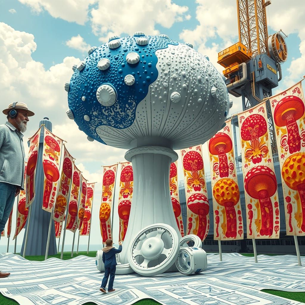 Futuristic Fungi: Giant Blue Mushroom Sculpture in Whimsical...