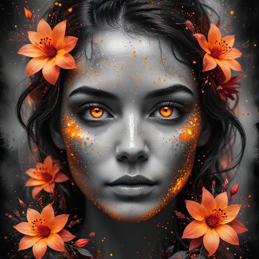 Golden Eyes in Crimson Flames: Watercolor Art