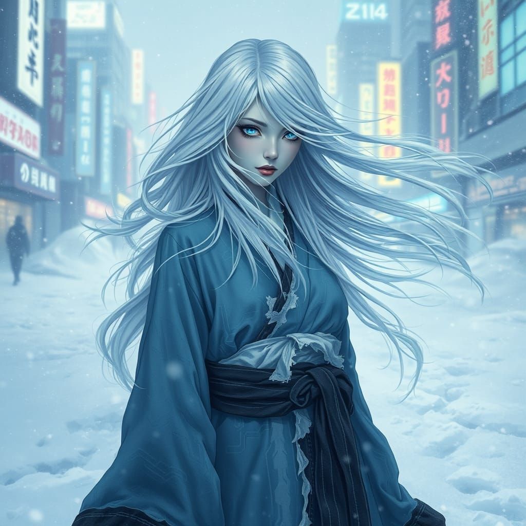 Yuki-Onna in Cyberpunk Blizzard