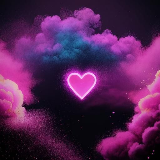 Pink and Purple Smoke Heart in Synthwave Style