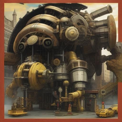 Surrealistic Mechanical Device with Springs and Gears