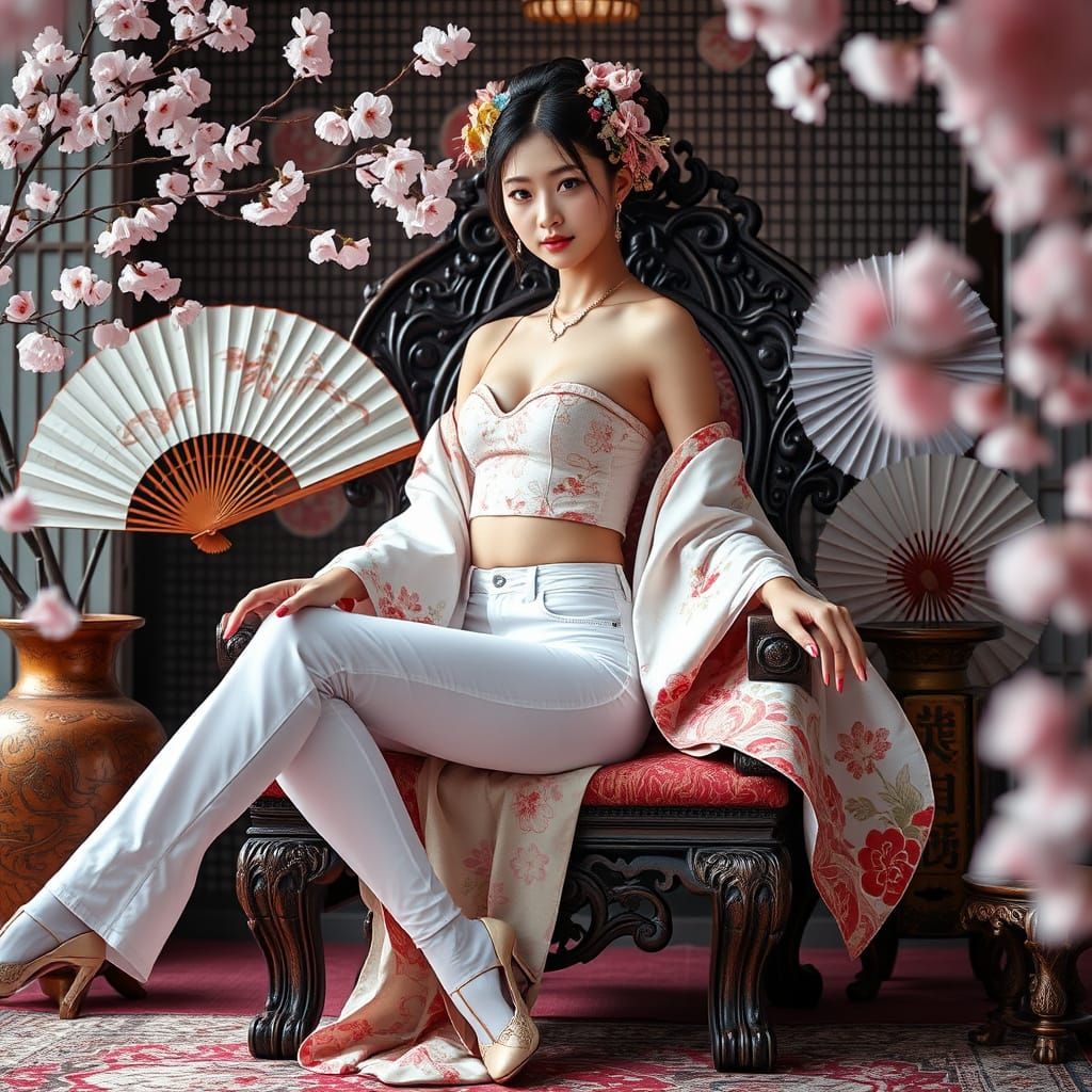 Geisha in Modern Attire with Traditional Accents