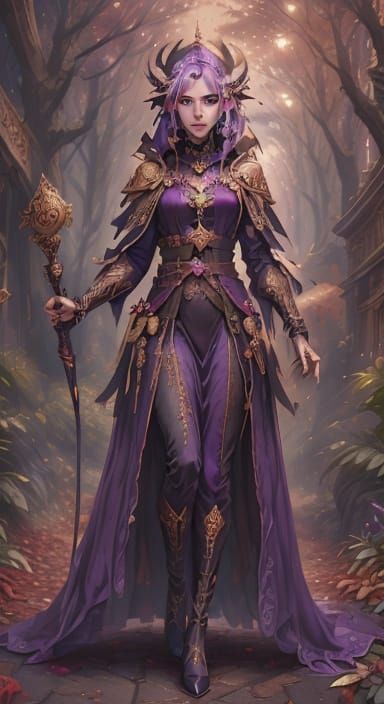 Elegant Woman in Purple Feather Headpiece - Digital Painting