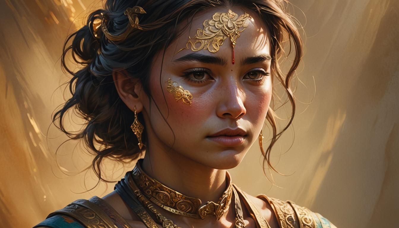 Woman with Yoke: Hyperrealistic Digital Concept Art