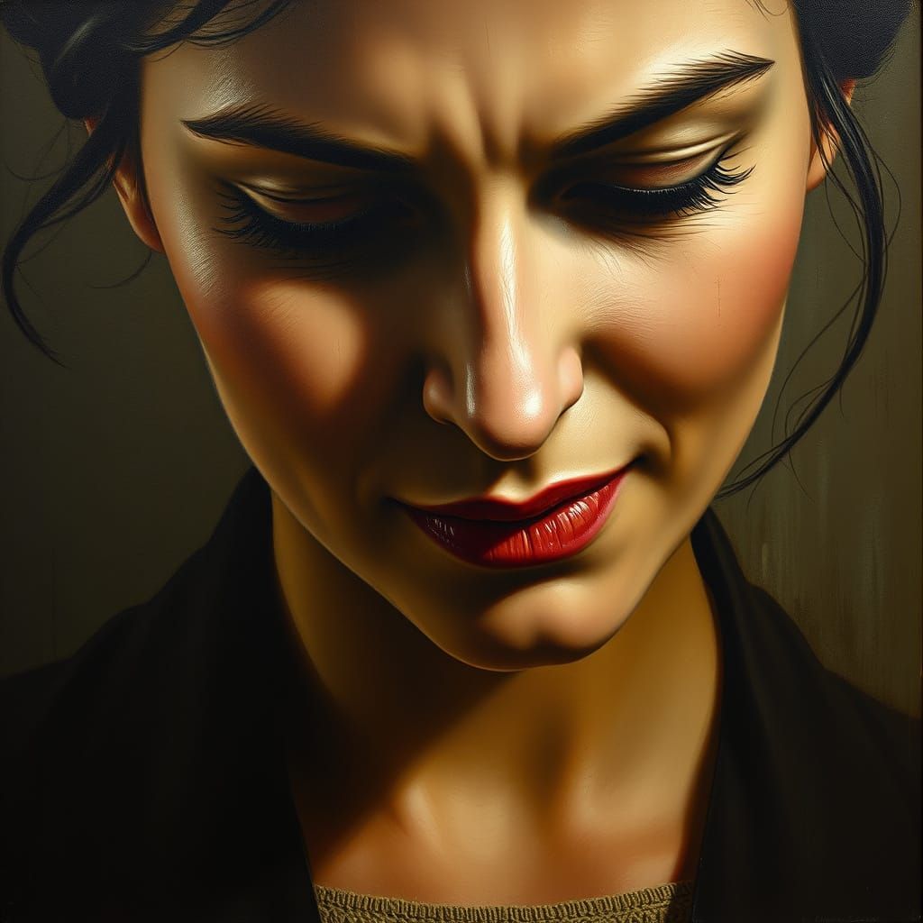 Woman with Guilty Smile in Earthy Tones