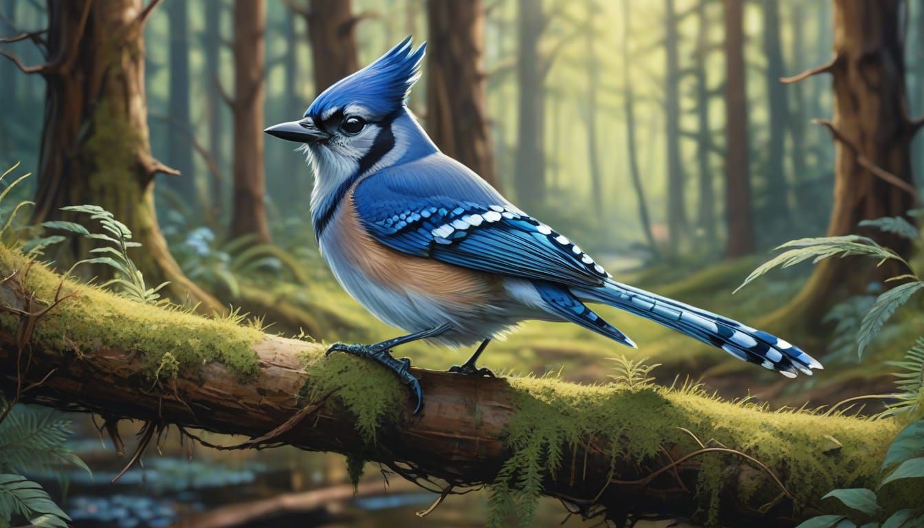 Vibrant Bluejay in Impressionist Maximalist Style