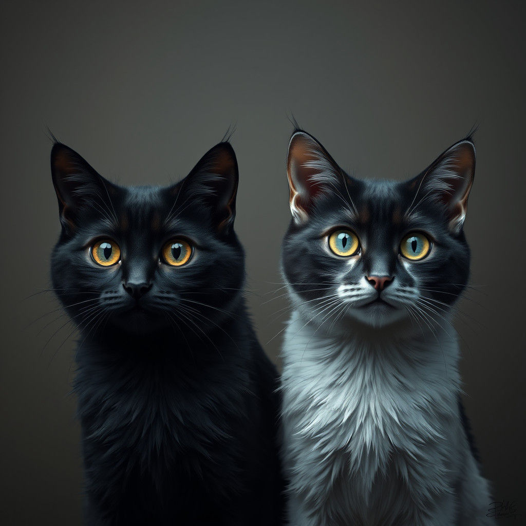 Black and White Cats with Large Eyes