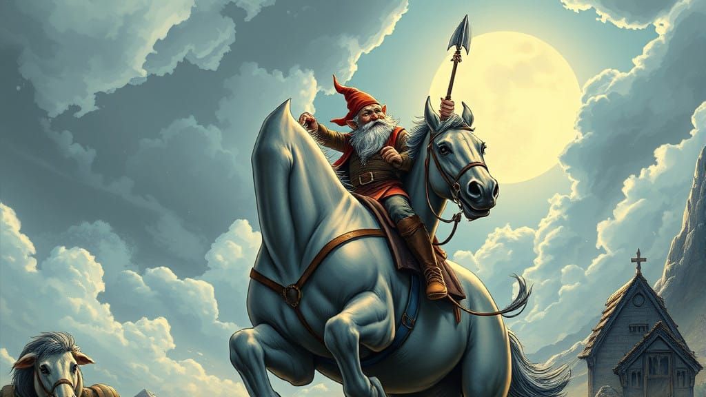 Dwarf Rides Majestic Steed in Smooth Comic Book Art