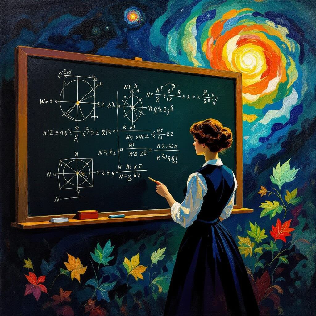 Teacher Contemplates Geometric Equations in Expressionist St...