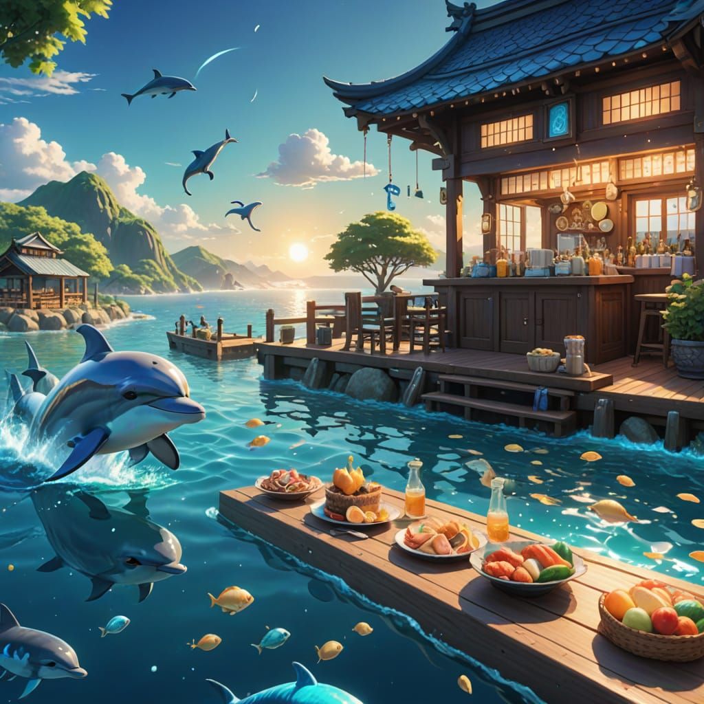 Vibrant Mermaids and Dolphins in Atlantean Paradise