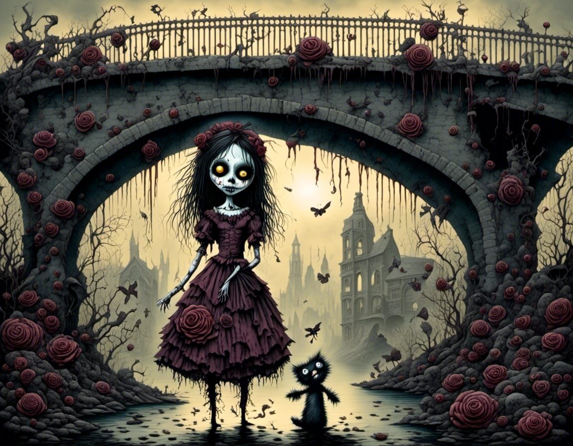 little zombie girl under a bridge