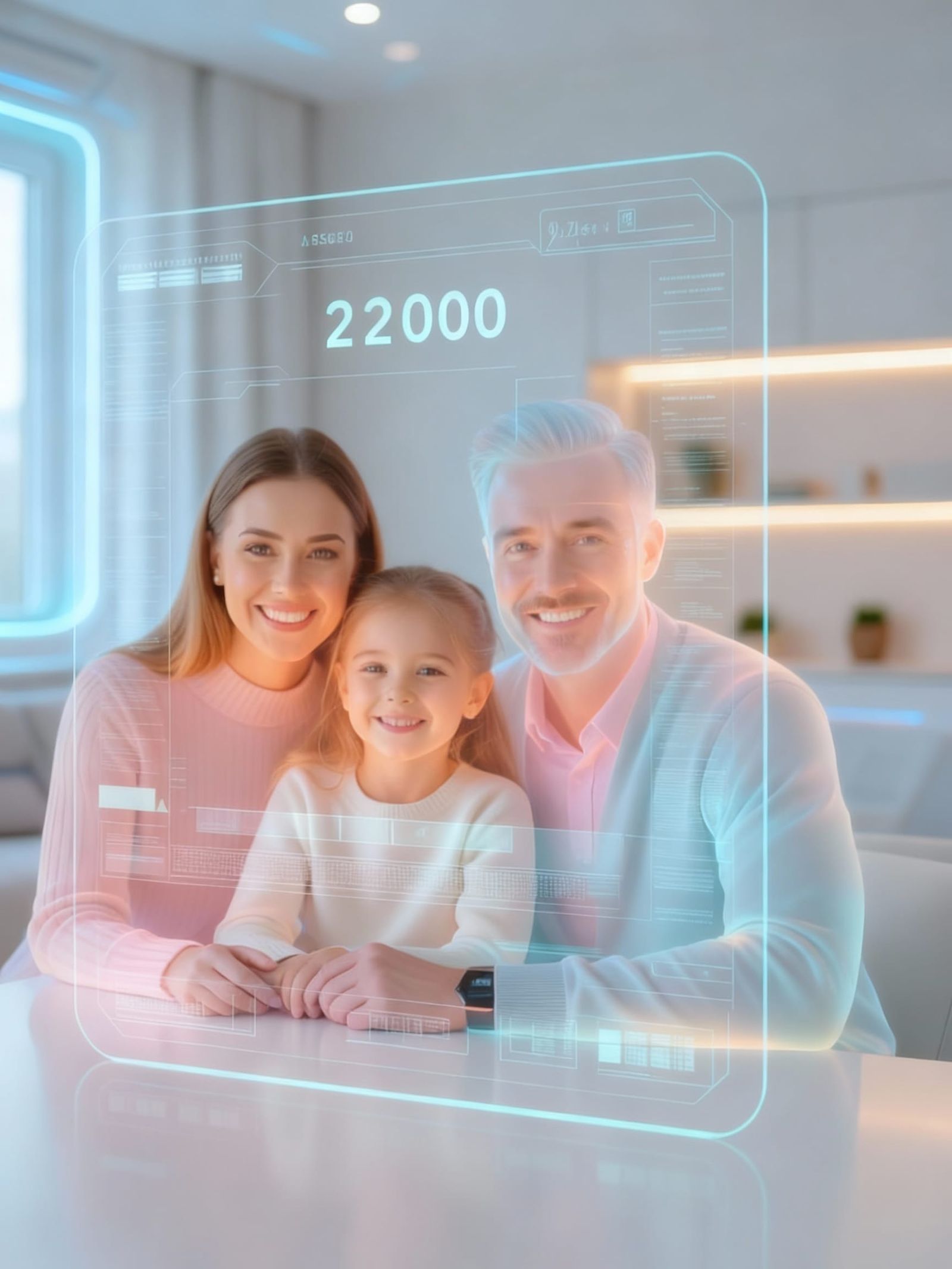 Holographic Family Portrait in Retro-Futuristic Living Room
