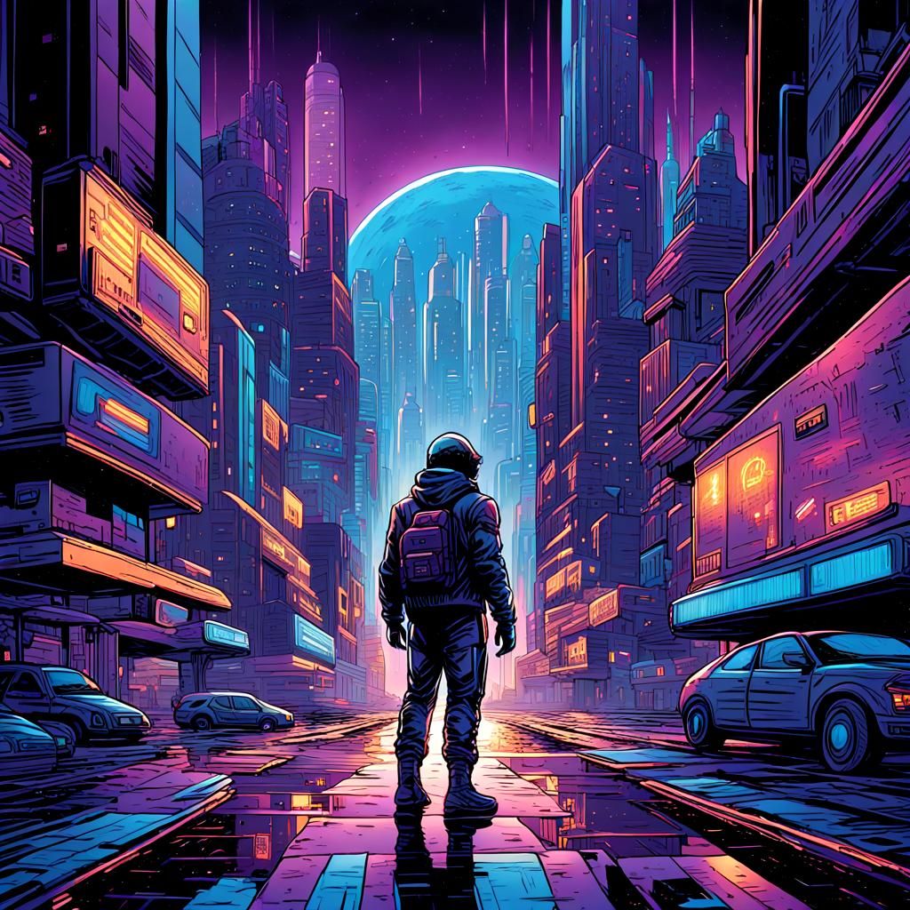 Futuristic Cityscape in Comic Book Style