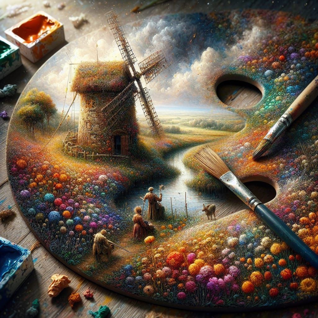 Miniature Impressionist Landscape on Artist's Palette