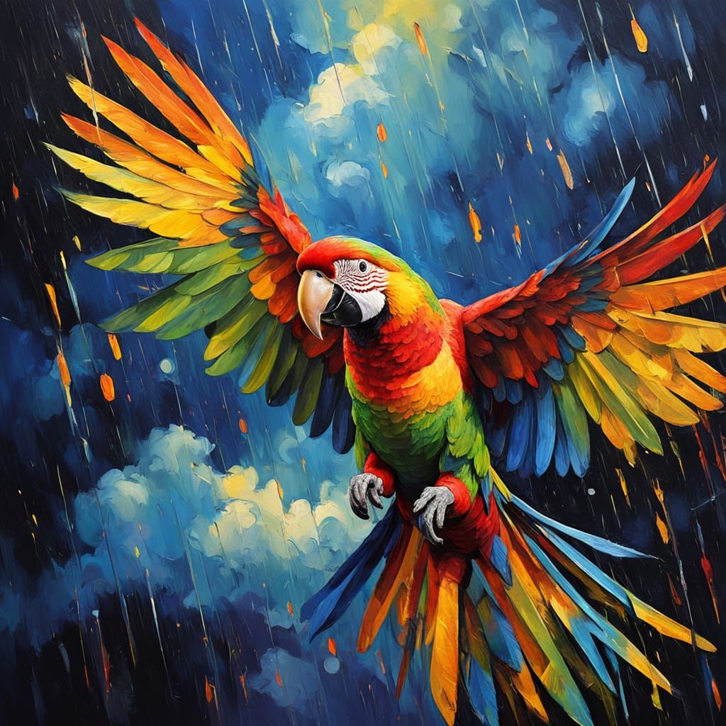 Fauvist Painting of Parrot in Thunderstorm