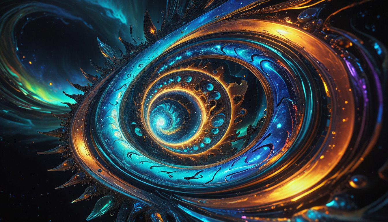 Iridescent Cosmic Vortex in Futuristic Macro Photography