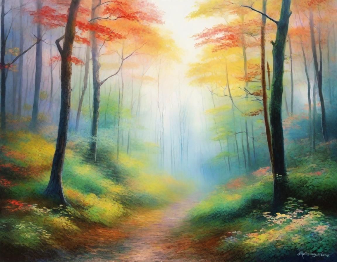 Misty Japanese Forest in Impressionist Watercolor Style
