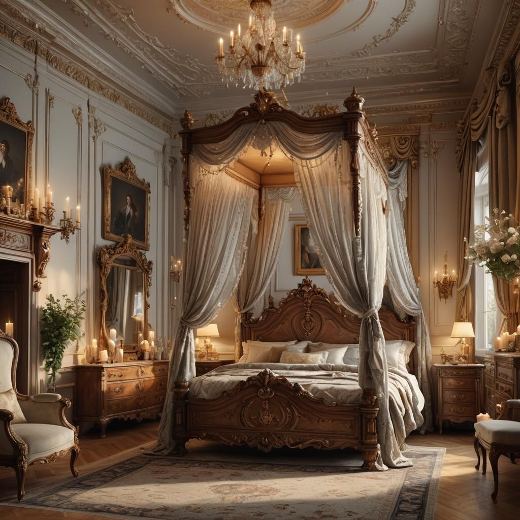 Opulent Victorian Bedroom in Hyperrealism Style
