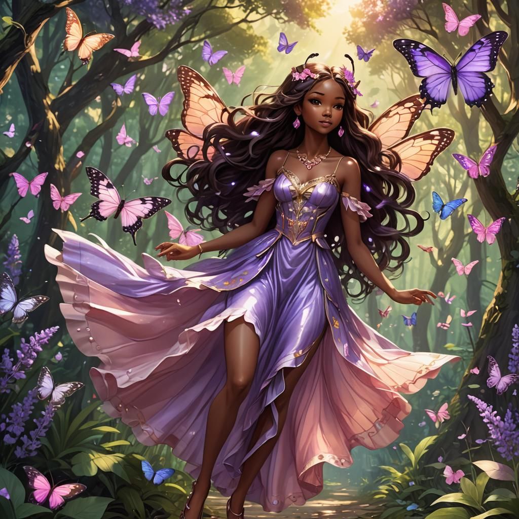Butterfly Fairy in Lush Forest, Anime Style