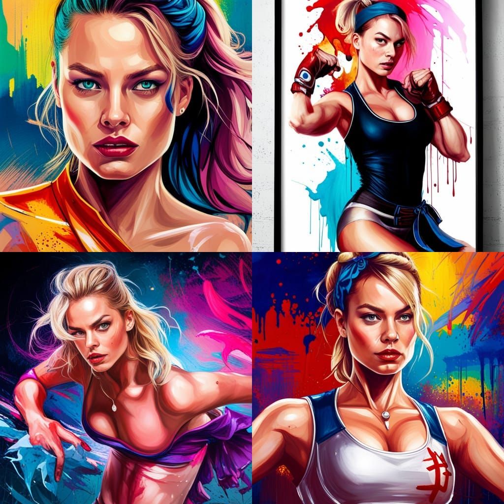 Margot Robbie as Chun-Li in Graffiti Art Style