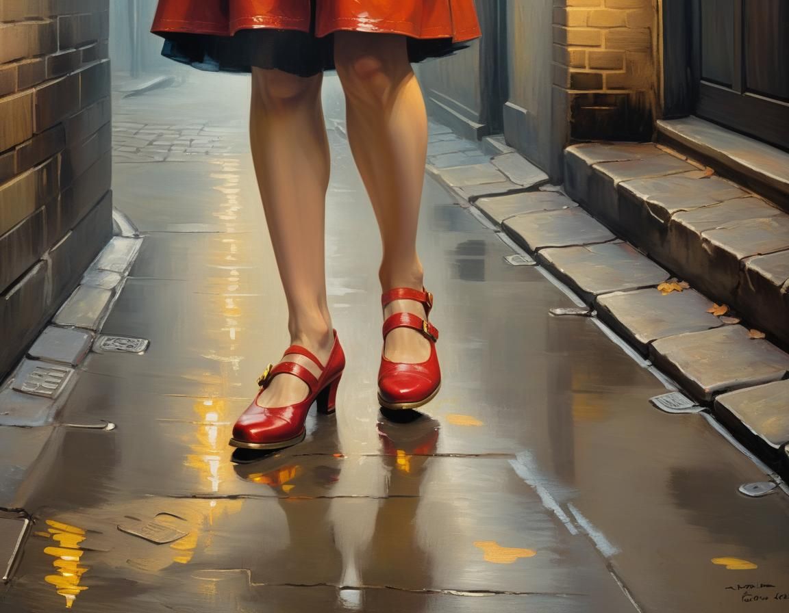 Woman in Red Shoes: A van Gogh-style Oil Painting