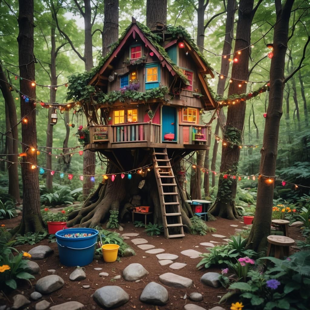 Colorful Treehouse in a Secret Garden