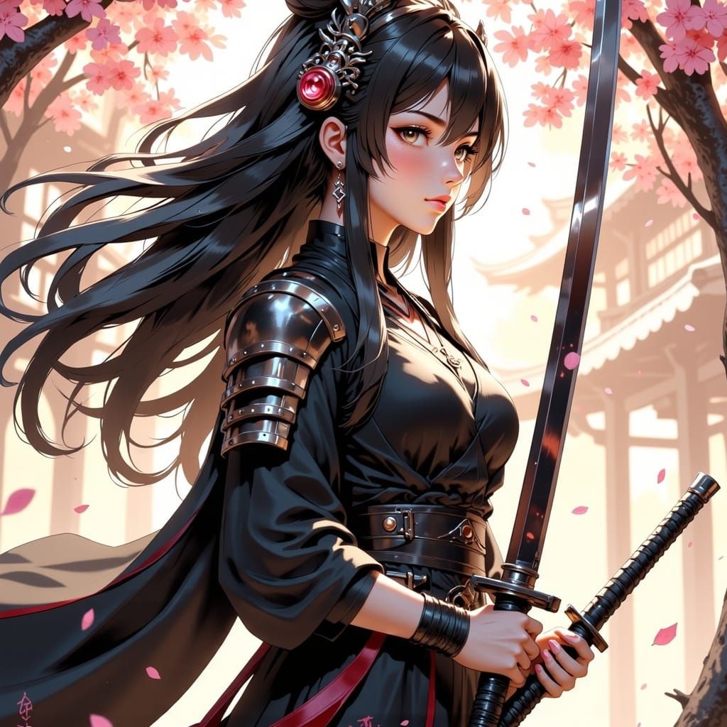 Elegant Samurai Warrior in Sepia Concept Art