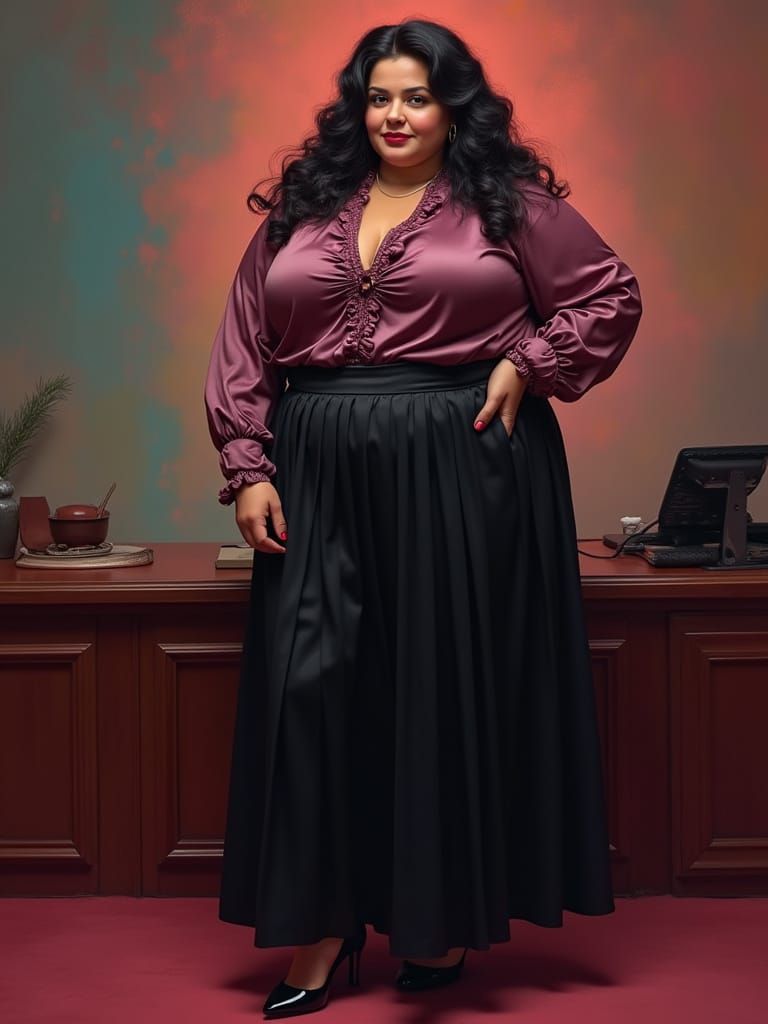 Secretary in Shiny Satin, Detailed Matte Painting