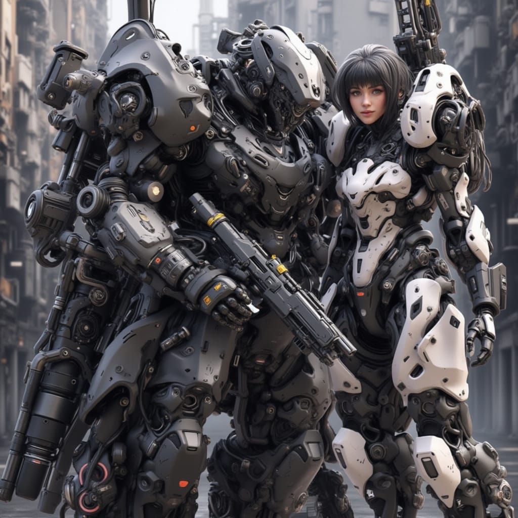 Armored Warriors in a Cyberpunk Battle Scene