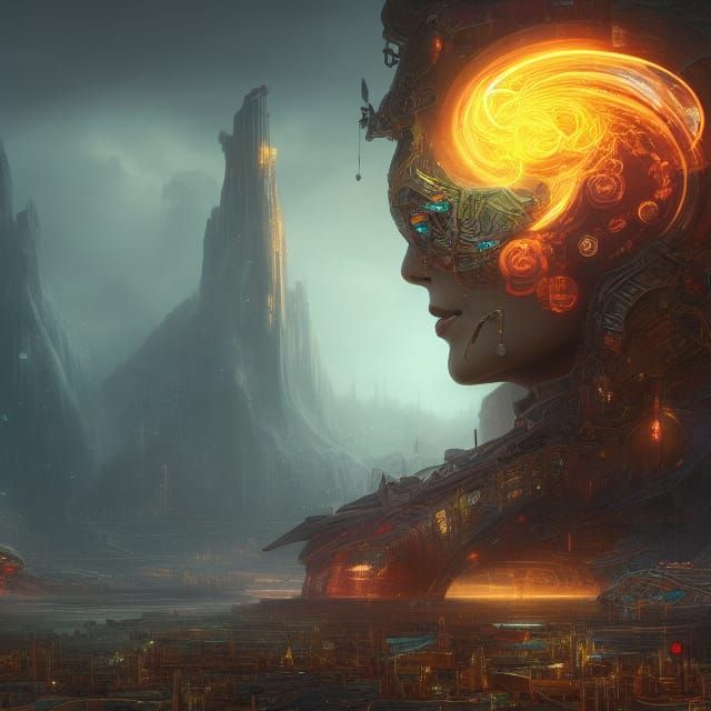 People with Brain Machines in Cosmic Matte Painting