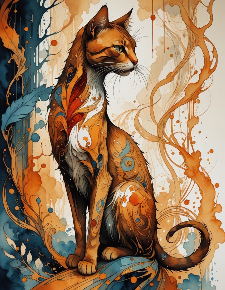 Mystical Tarot Cat as Guru in Forest