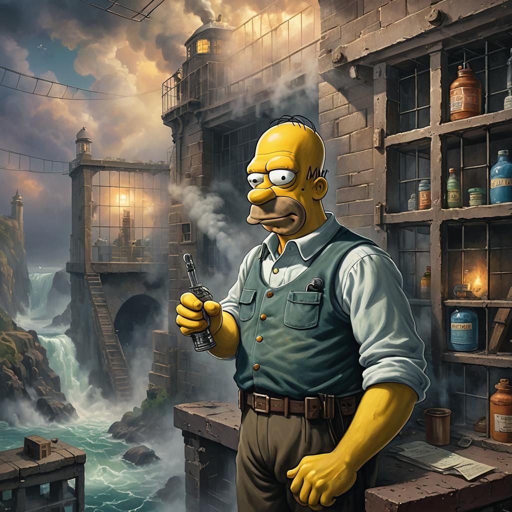 Homer Simpson in an Alcatraz cell