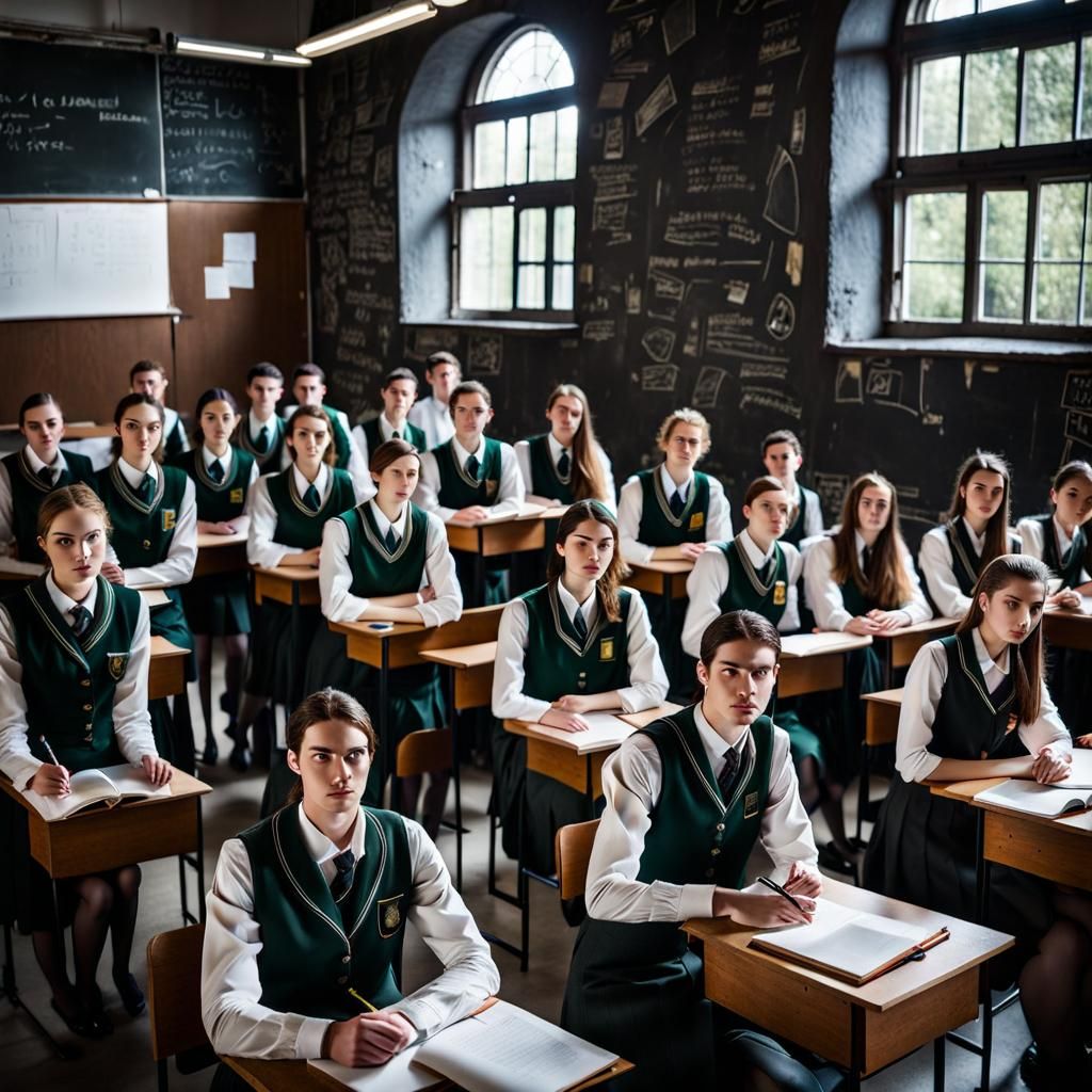 Eastern European Students in Dimly Lit Classroom