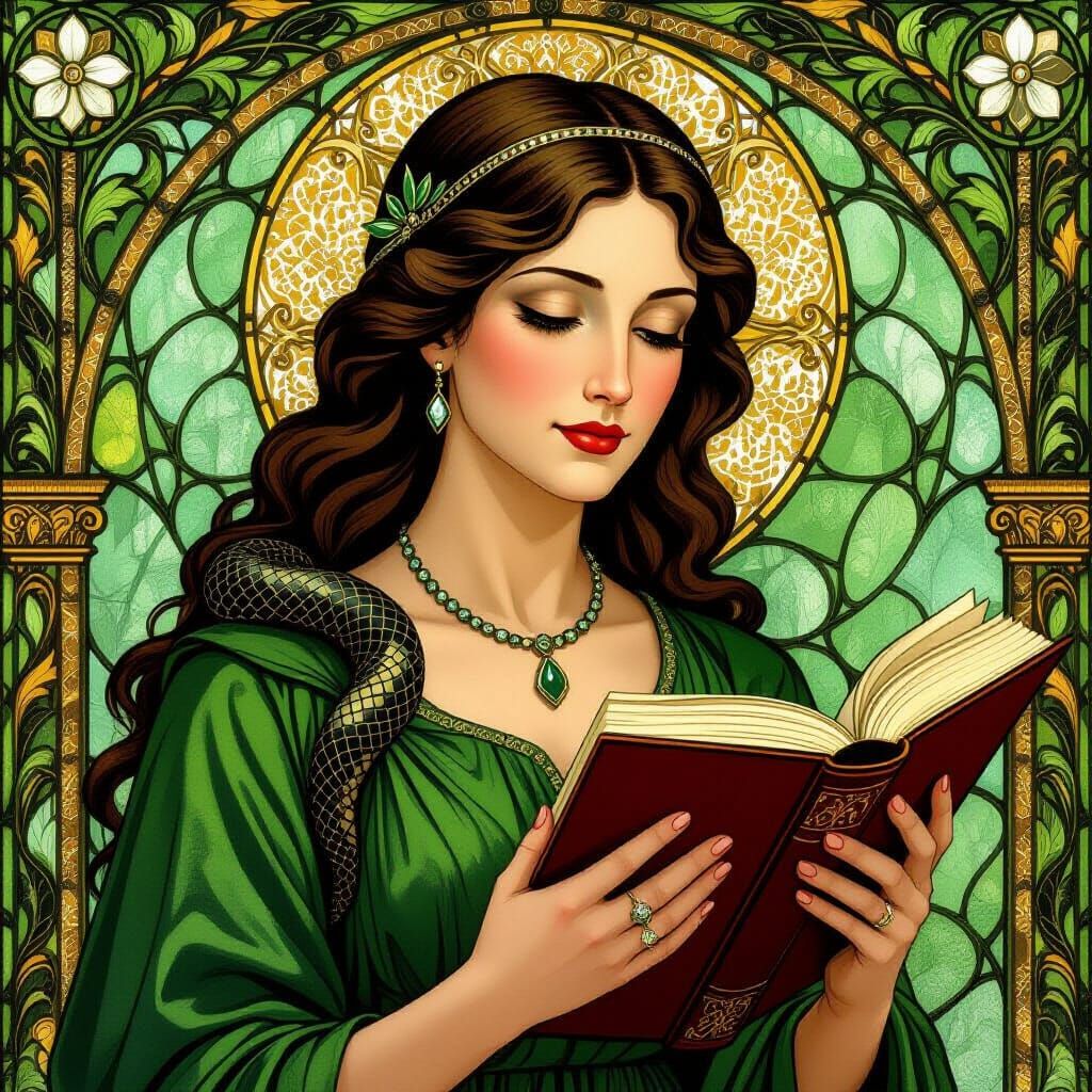 Goddess of Wisdom in Tiffany Glass Style