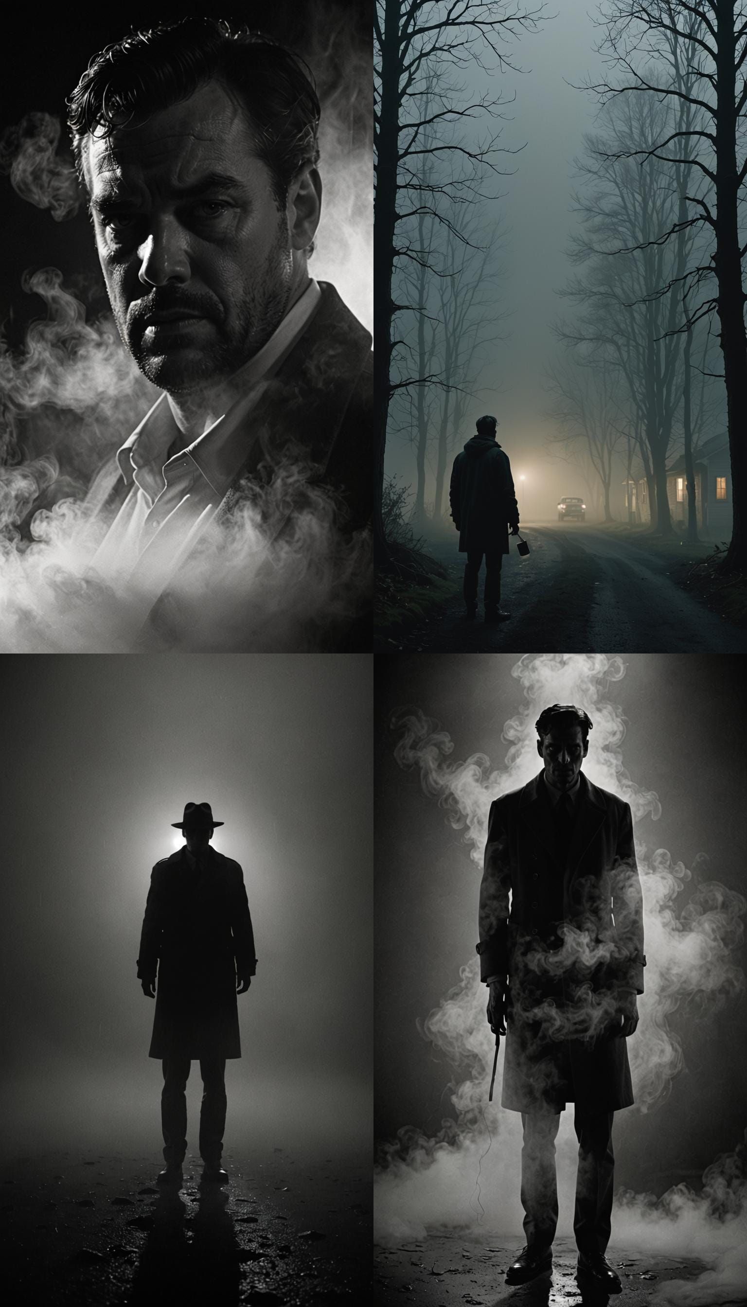 Man and Shadow in Dense White Fog