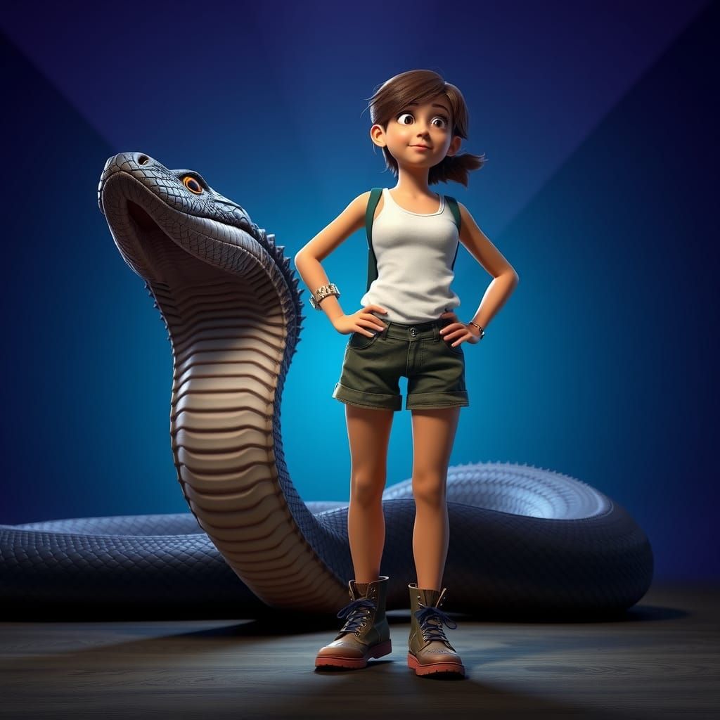 Fearless Girl Confronts Anaconda in 3D Digital Art
