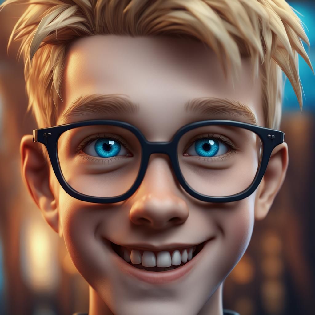 Smiling Boy with Glasses: Detailed Matte Painting