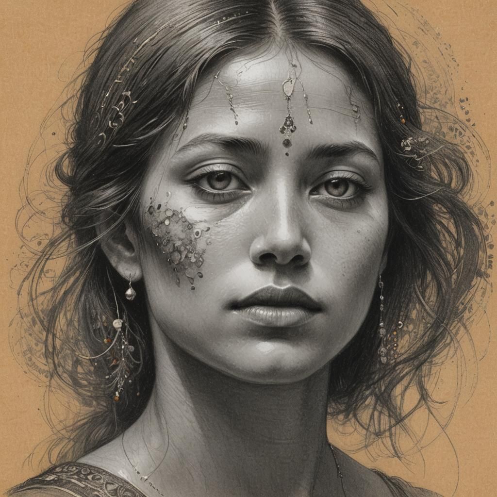 Woman's Face Graphite Drawing in Odilon Redon Style