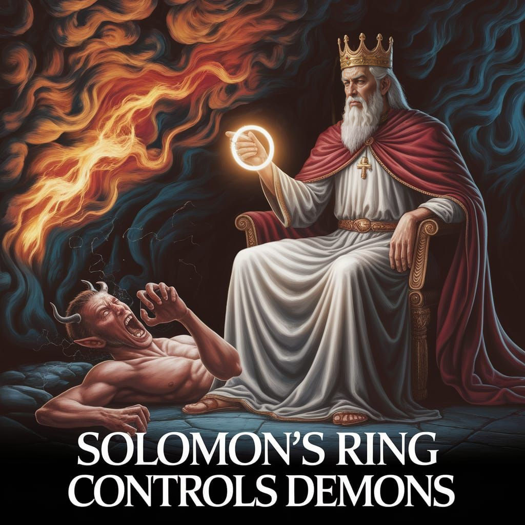 Mystical King Solomon Controls a Suffering Demon with His Ho...