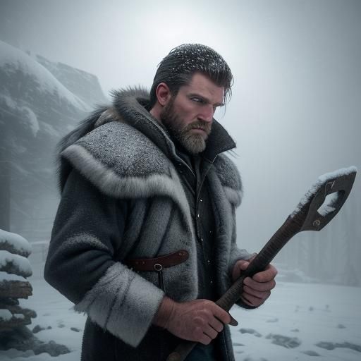 Lumberjack in Snow Globe: Hyper-Realistic Snowstorm