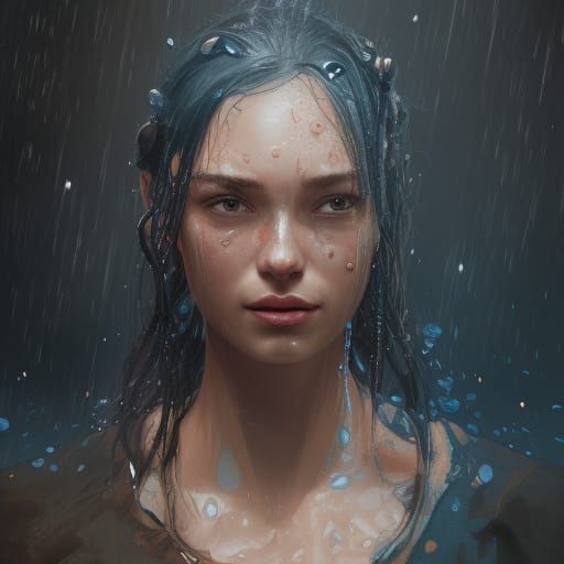 Hyperdetailed Wet Woman Portrait in Dynamic Lighting